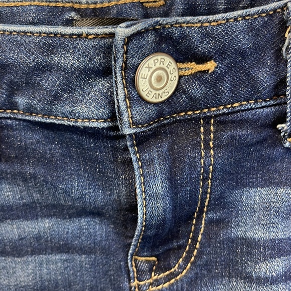 Express Denim Shorts Dark Wash Embroidered Bohemian Cutoff Low-Rise Whiskered - Picture 7 of 11